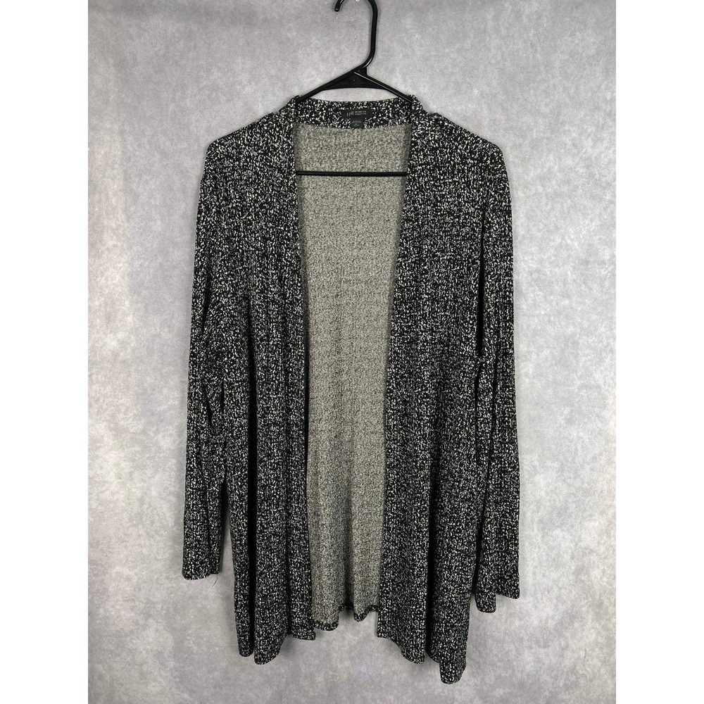 J. Jill Wearever Open Front Cardigan XL Petite Black White Marled Space Dye Knit